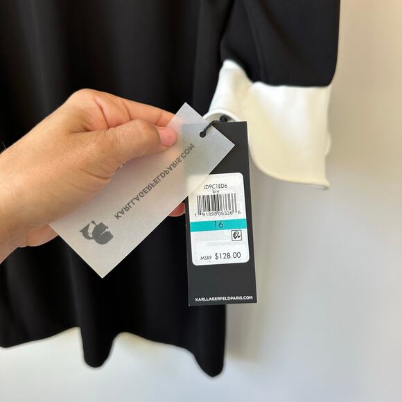 Karl Lagerfeld Paris Collared Shift Dress with Contrast Tulip Sleeve 16 - Picture 10 of 10